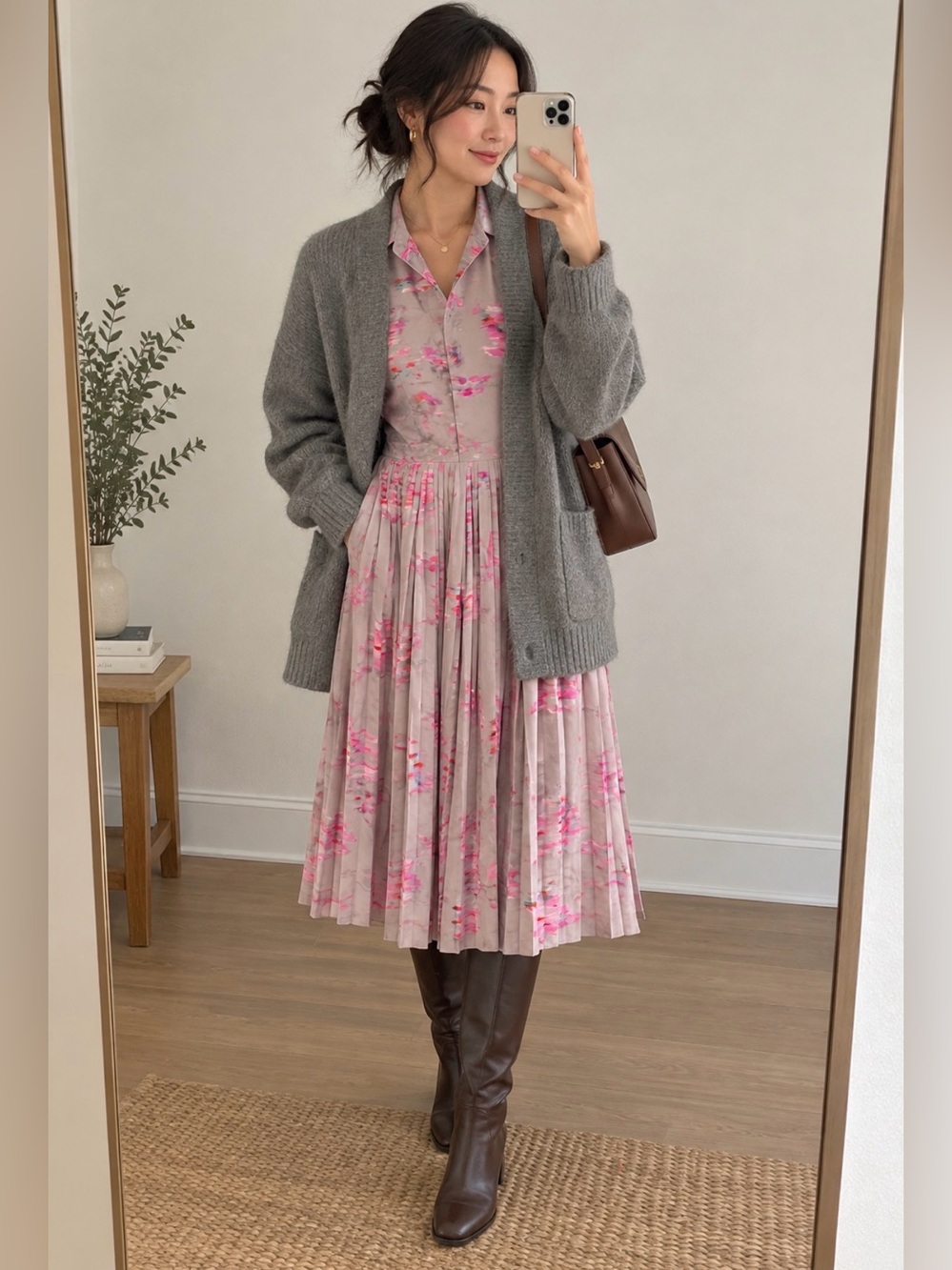 Banana Republic Gray Shirt Dress with Pink Floral Accents
Size 0